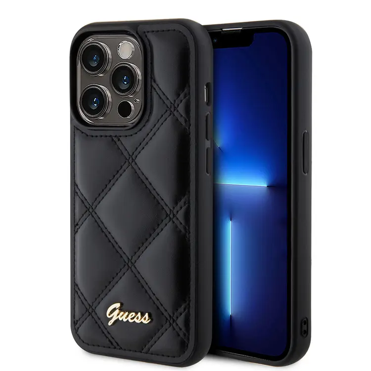 iPhone 14 Pro Max Kılıf, Lisanslı PU Deri Kapitone Kapak - Guess