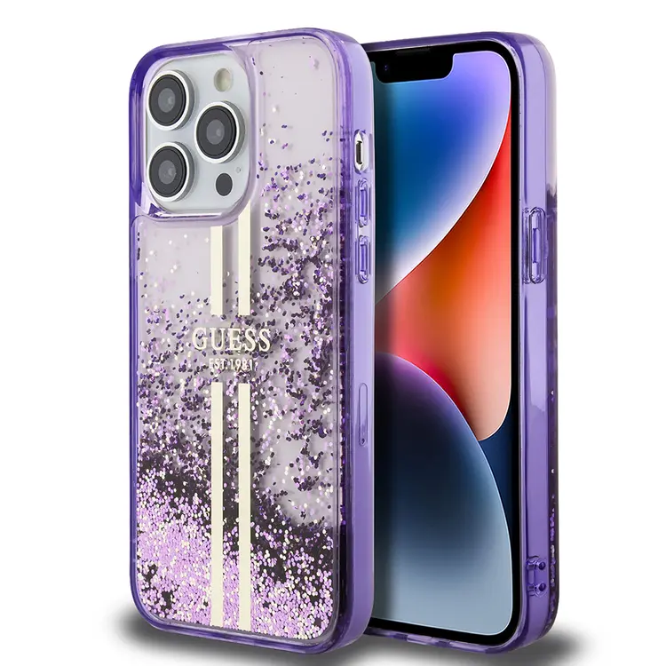 iPhone 14 Pro Max Transparan Sıvılı Simli Kılıf - Guess Lisanslı