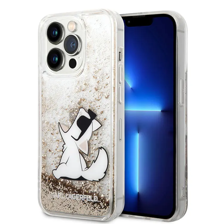 iPhone 14 Pro Max Sıvılı Simli Choupette Desenli Kılıf - Karl Lagerfeld