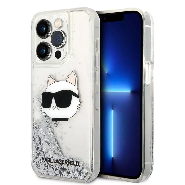 iPhone 14 Pro Max Sıvılı Simli Choupette Head Kılıf - Karl Lagerfeld