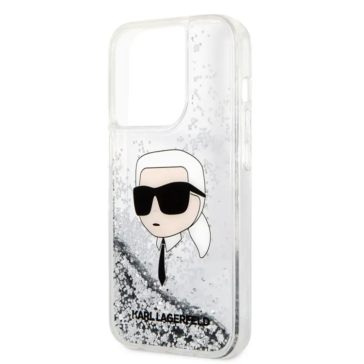 iPhone 14 Pro Max Sıvılı Simli Karl Head Desenli Kılıf - Karl Lagerfeld
