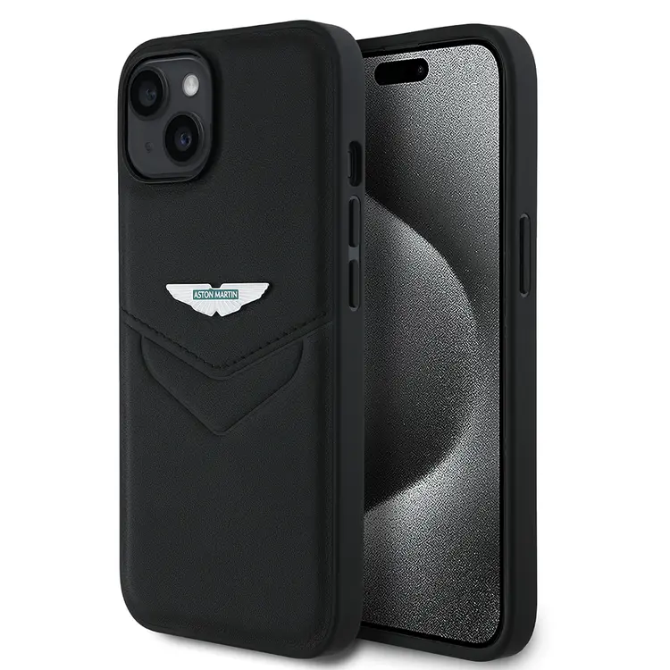 iPhone 15 Aston Martin Lisanslı PU Deri Metal Logolu Kılıf - Victory
