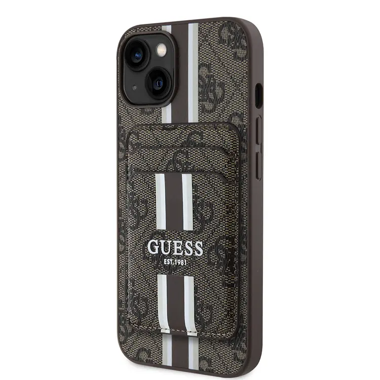 iPhone 15 MagSafe Uyumlu Kartlıklı Kılıf - Guess 4G Çizgili