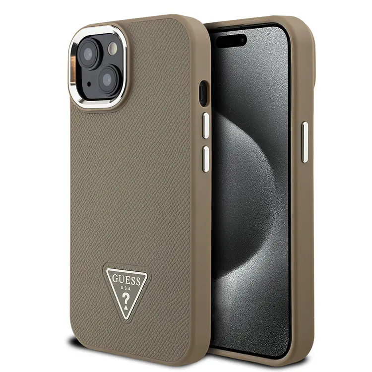 iPhone 15 MagSafe Uyumlu Grained Triangle Kılıf - Guess