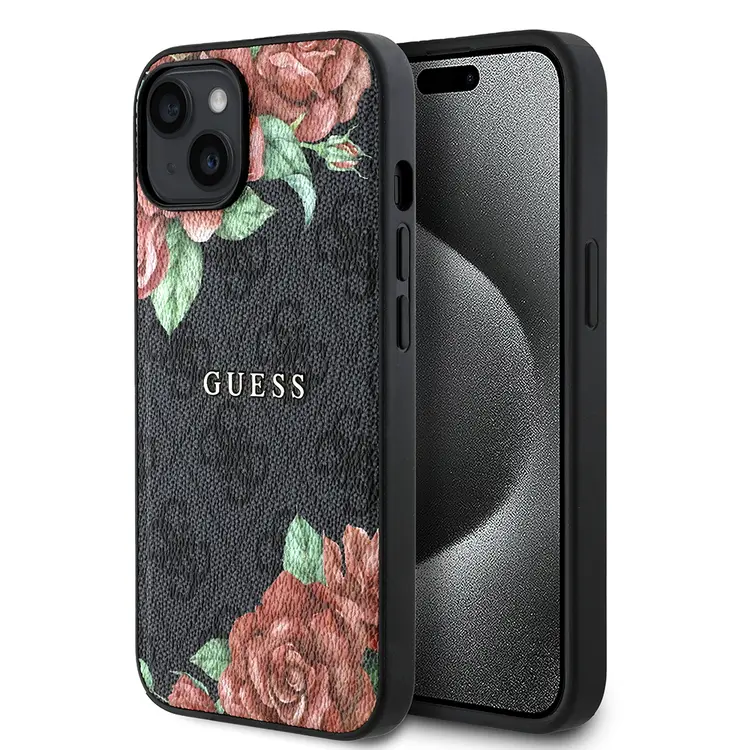 iPhone 15 MagSafe Uyumlu Gül Baskılı Kılıf - Guess 4G Logolu