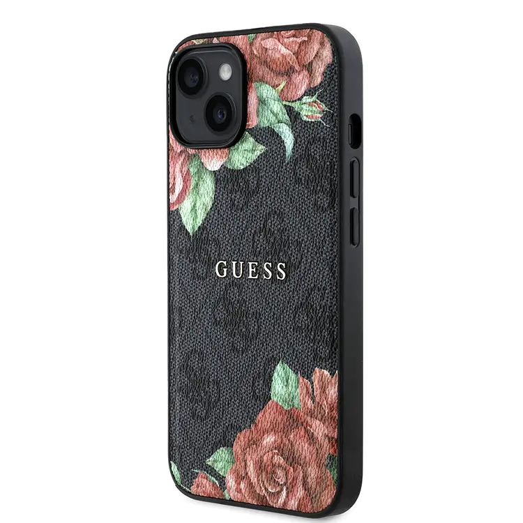 iPhone 15 MagSafe Uyumlu Gül Baskılı Kılıf - Guess 4G Logolu