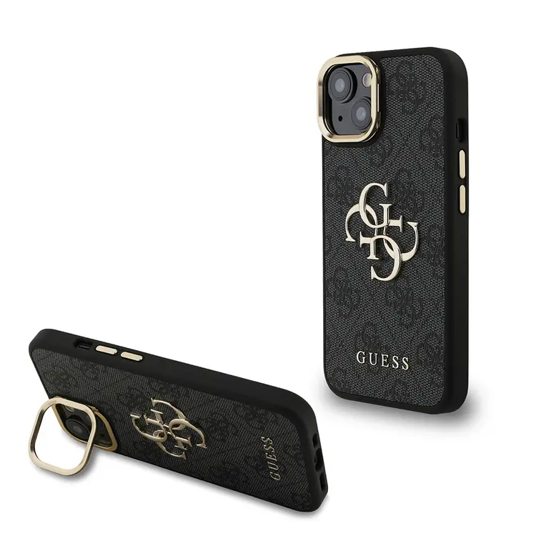 iPhone 15 Kamera Standlı PU Deri Kılıf - Guess 4G Logolu