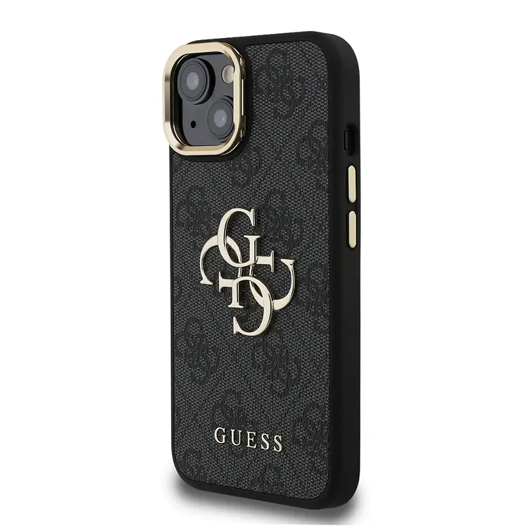 iPhone 15 Kamera Standlı PU Deri Kılıf - Guess 4G Logolu