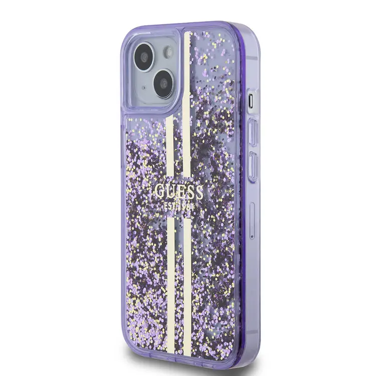 iPhone 15 Şeffaf Sıvılı Simli Kılıf - Guess Lisanslı