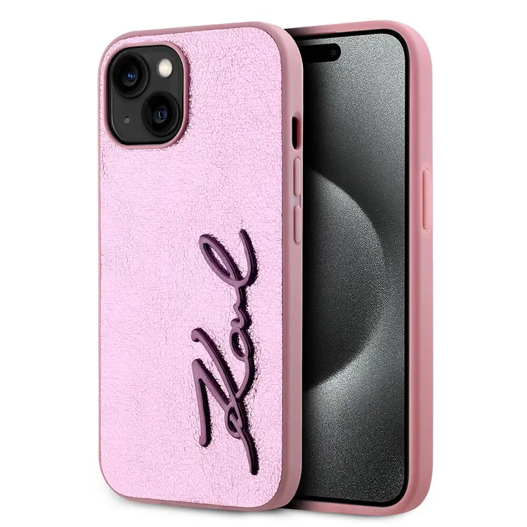 iPhone 15 Kılıf, 3D KL Yazılı Tüylü Arka Yüzey - Karl Lagerfeld