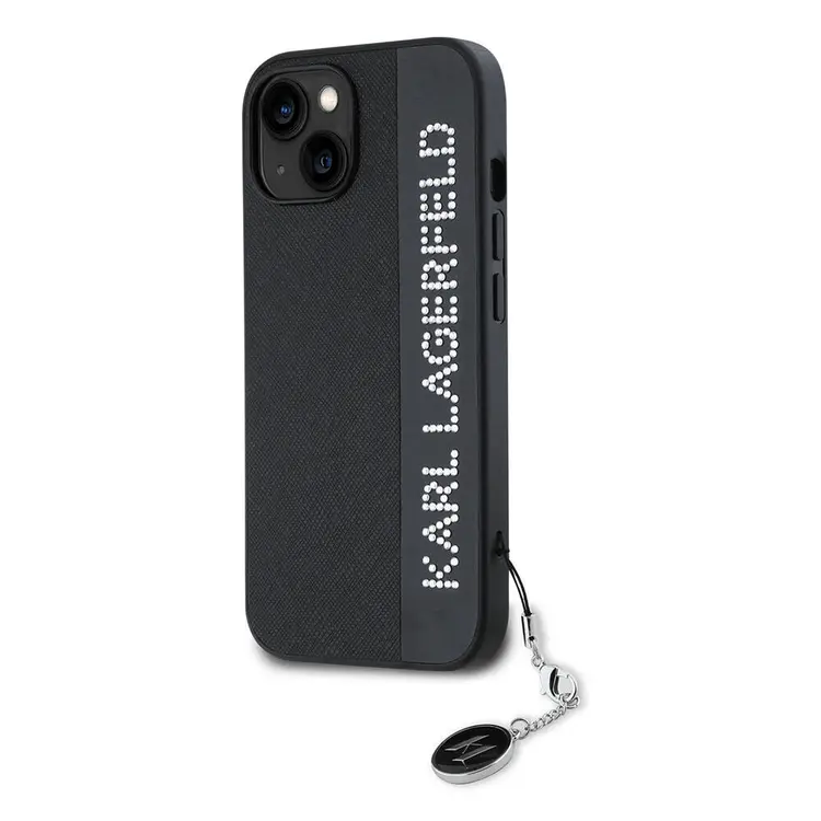 iPhone 15 Uyumlu Taşlı Saffiano Kılıf - Karl Lagerfeld Anahtarlıklı