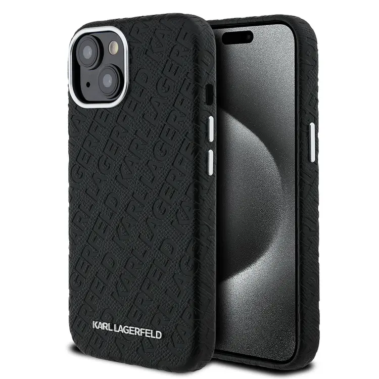 iPhone 15 PU Deri Metal Logolu Kılıf - Karl Lagerfeld