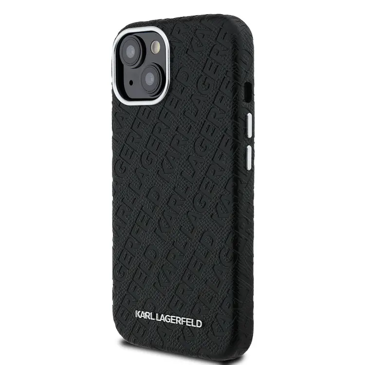iPhone 15 PU Deri Metal Logolu Kılıf - Karl Lagerfeld