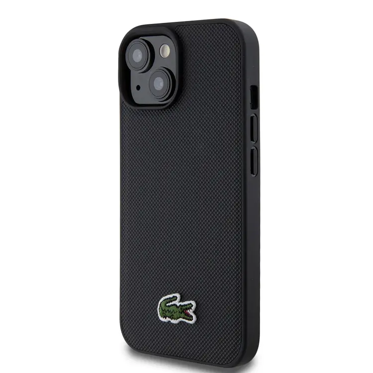 Apple iPhone 15 Kılıf Lacoste Orjinal Lisanslı PU Pike Desenli Arka Yüzey İkonik Timsah Dokuma Logolu Kapak + Type-C Kablo 1.5m