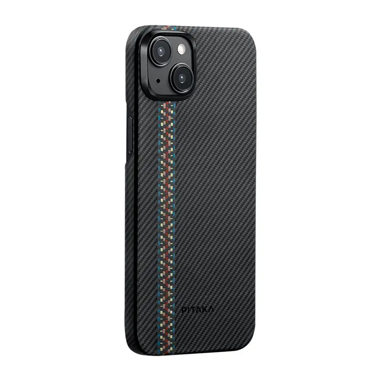 Apple iPhone 15 Kılıf M-safe Şarj Özellikli 600D Aramid Karbon Fiber Pitaka Tactile Woven Orchestra Serisi Rhapsody Kapak
