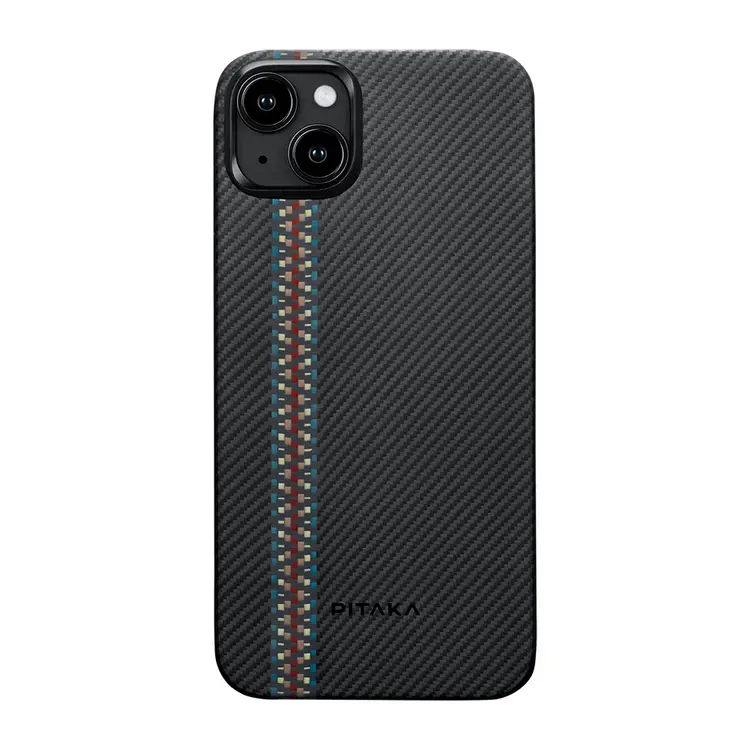 Apple iPhone 15 Kılıf M-safe Şarj Özellikli 600D Aramid Karbon Fiber Pitaka Tactile Woven Orchestra Serisi Rhapsody Kapak