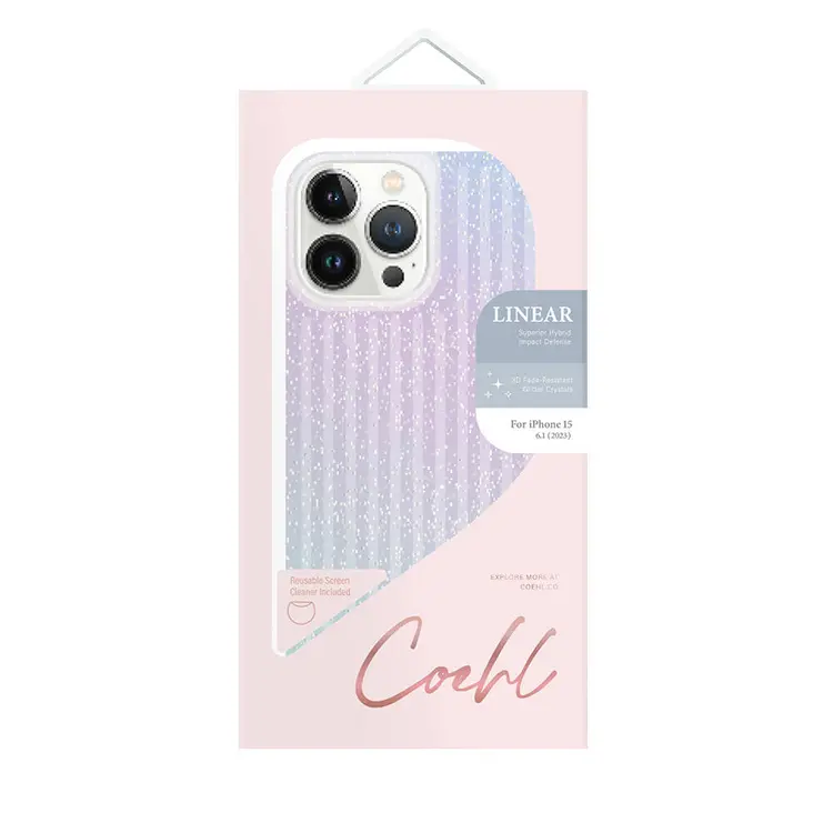 iPhone 15 Parlayan Arka Yüzeyli Kılıf - Coehl Linear Mor