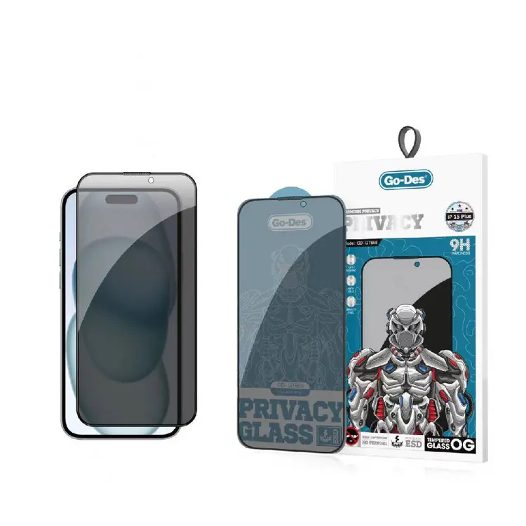 iPhone 15 Plus 9D Full Cover Gizlilik Temperli Cam Ekran Koruyucu - Go Des
