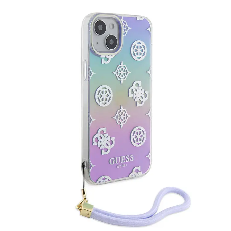 iPhone 15 Plus Askı İpli Holografik Glitter Kılıf - Guess Peony