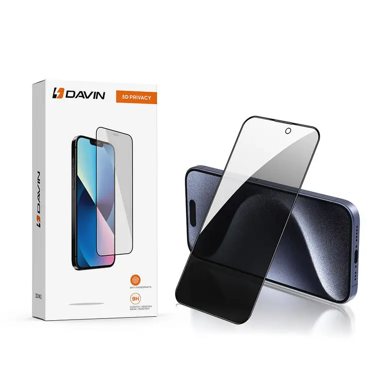 iPhone 15 Pro Gizlilik Camlı Ekran Koruyucu - Davin 5D Privacy
