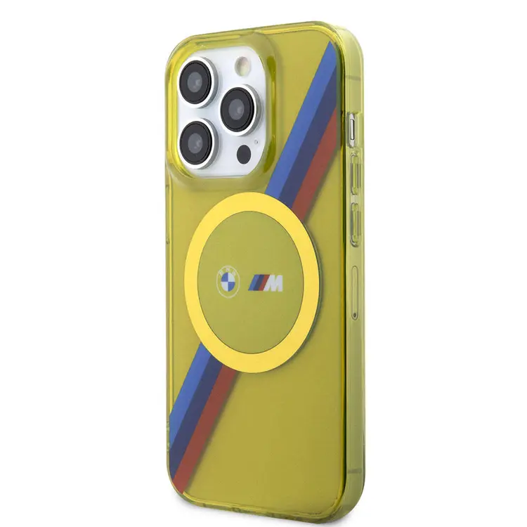Apple iPhone 15 Pro Kılıf BMW M-safe Şarj Özellikli Transparan Tricolor Stripes Orjinal Lisanslı Kapak