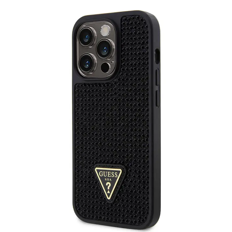 iPhone 15 Pro Taşlı Arka Yüzey Üçgen Logolu Kılıf - Guess