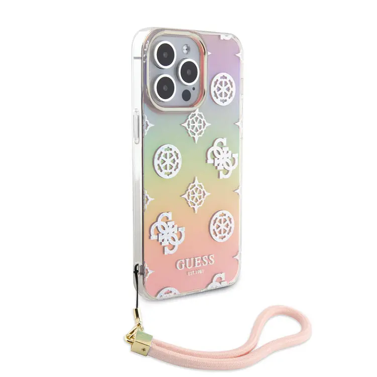 iPhone 15 Pro Askı İpli Holografik Glitter Kılıf - Guess Peony