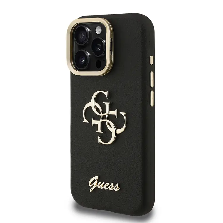 iPhone 15 Pro Kamera Standlı Lisanslı Kılıf - Guess Grained Yazı Logolu
