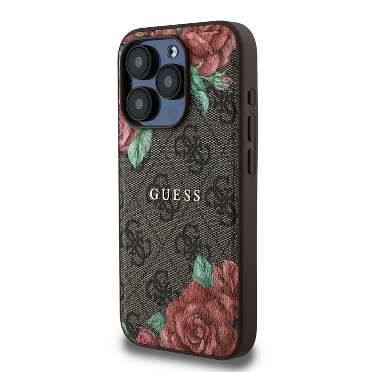 iPhone 15 Pro MagSafe Uyumlu Gül Baskılı Kılıf - Guess 4G Logolu