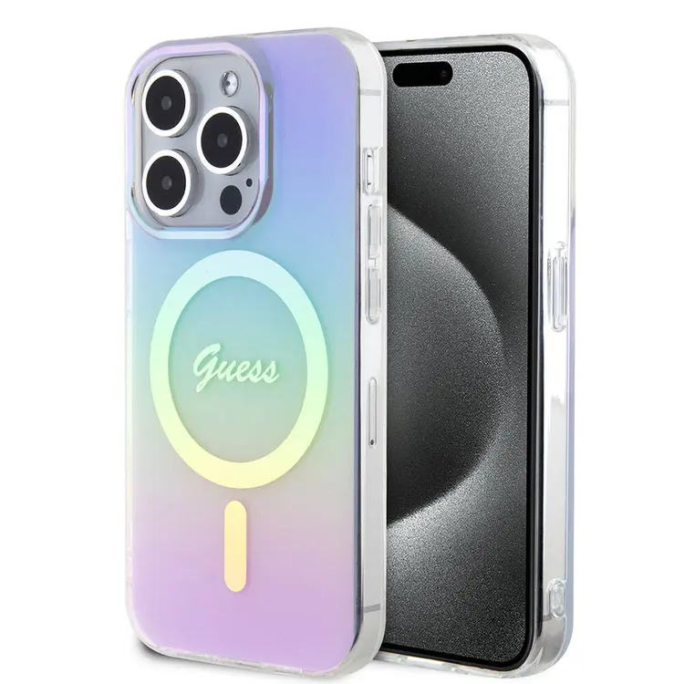 iPhone 15 Pro MagSafe Uyumlu Kılıf - Guess Iridescent Logolu