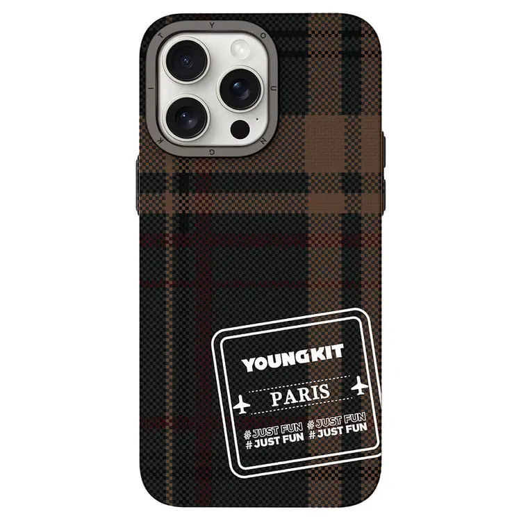 iPhone 15 Pro Ekose Desenli Kılıf - Youngkit Gezhi Serisi