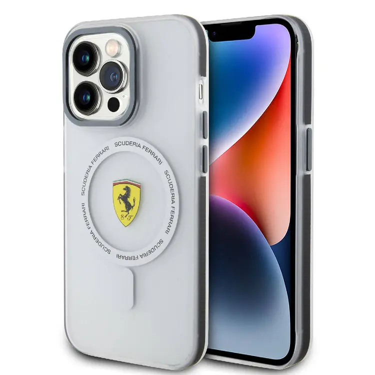 Apple iPhone 15 Pro Kılıf Ferrari Orjinal Lisanslı M-safe Şarj Özellikli Kontrast Bumper SF Ring Kapak