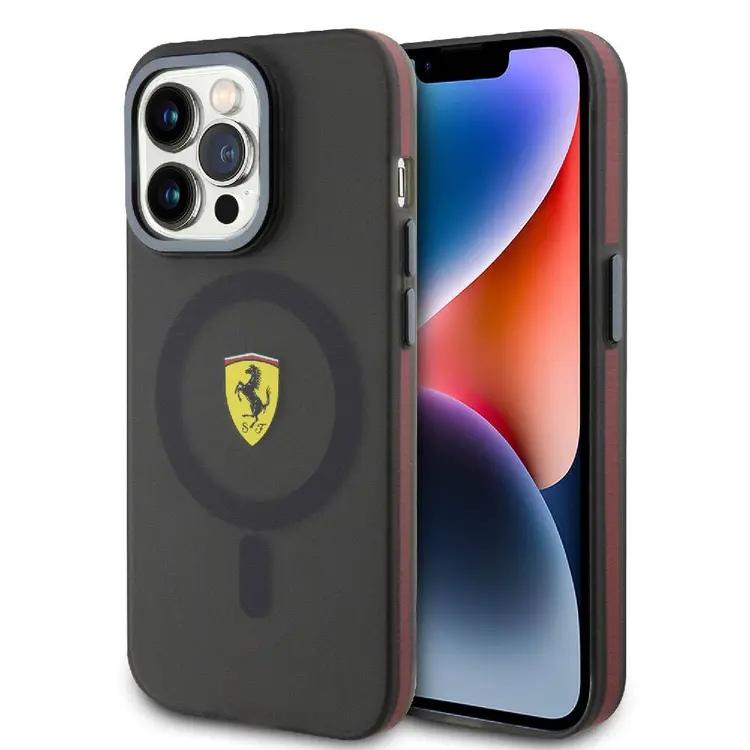 Apple iPhone 15 Pro Kılıf Ferrari Orjinal Lisanslı M-safe Şarj Özellikli Kontrast Bumper Kapak