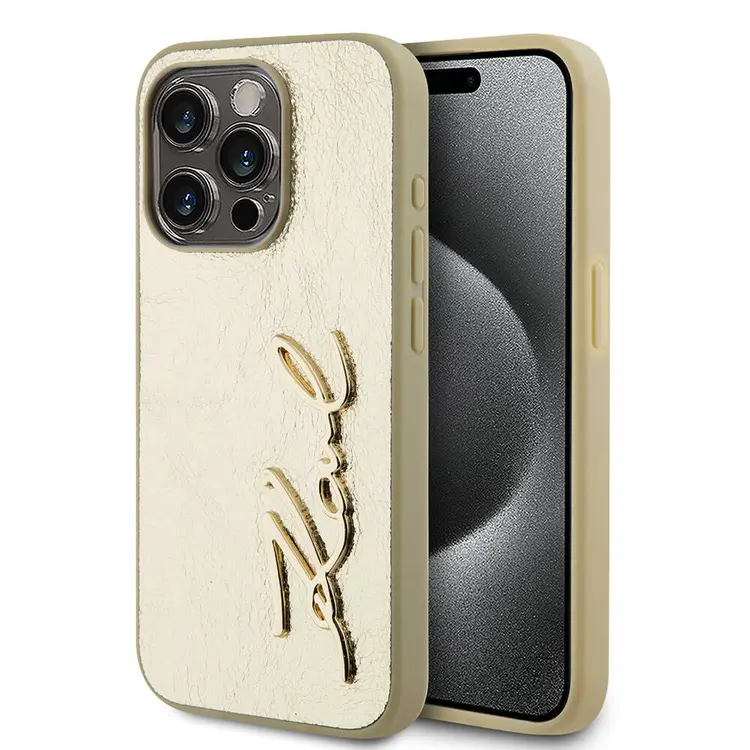 iPhone 15 Pro Tüylü Saffiano Kılıf - Karl Lagerfeld 3D KL Yazılı