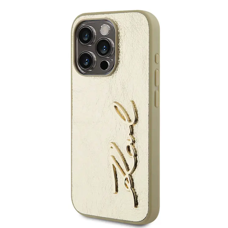iPhone 15 Pro Tüylü Saffiano Kılıf - Karl Lagerfeld 3D KL Yazılı