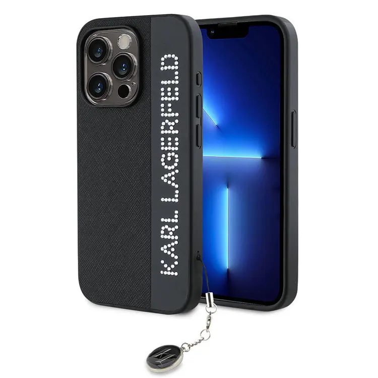 iPhone 15 Pro Taşlı Anahtarlıklı Kılıf - Karl Lagerfeld Saffiano