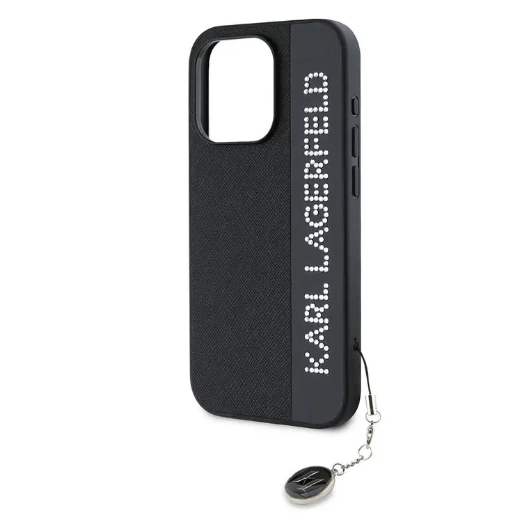 iPhone 15 Pro Taşlı Anahtarlıklı Kılıf - Karl Lagerfeld Saffiano