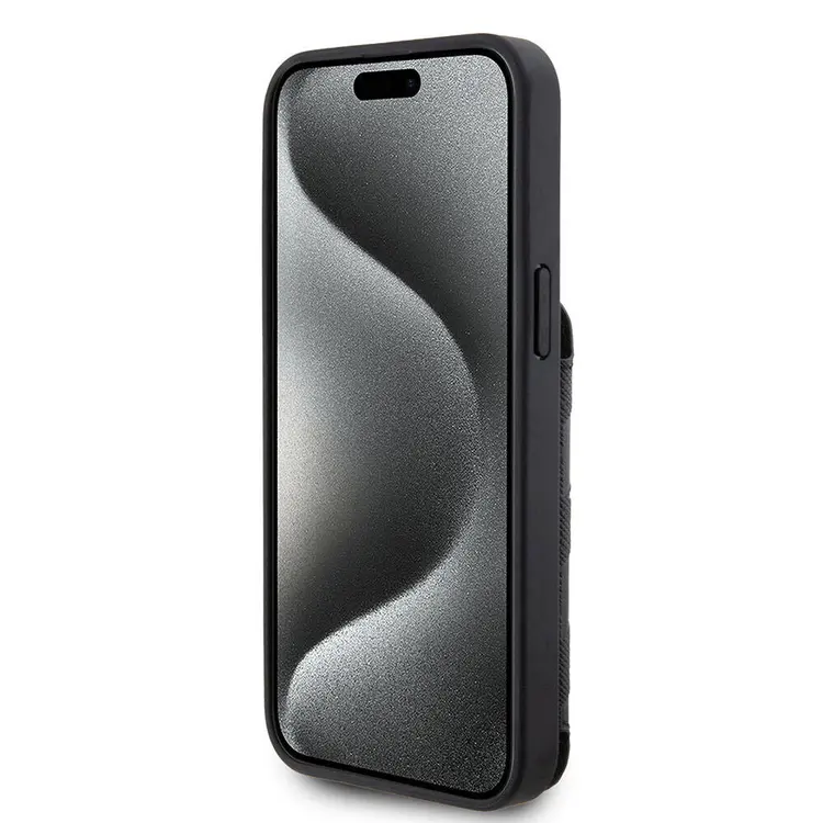 iPhone 15 Pro Standlı Kartlıklı Kılıf - Karl Lagerfeld Saffiano Monogram