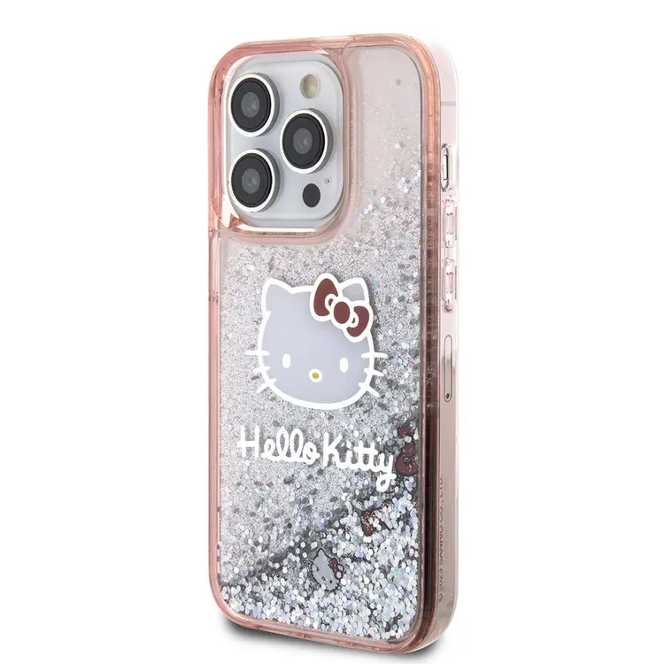 Apple iPhone 15 Pro Kılıf Hello Kitty Orjinal Lisanslı İkonik Sıvılı Glitter Kapak