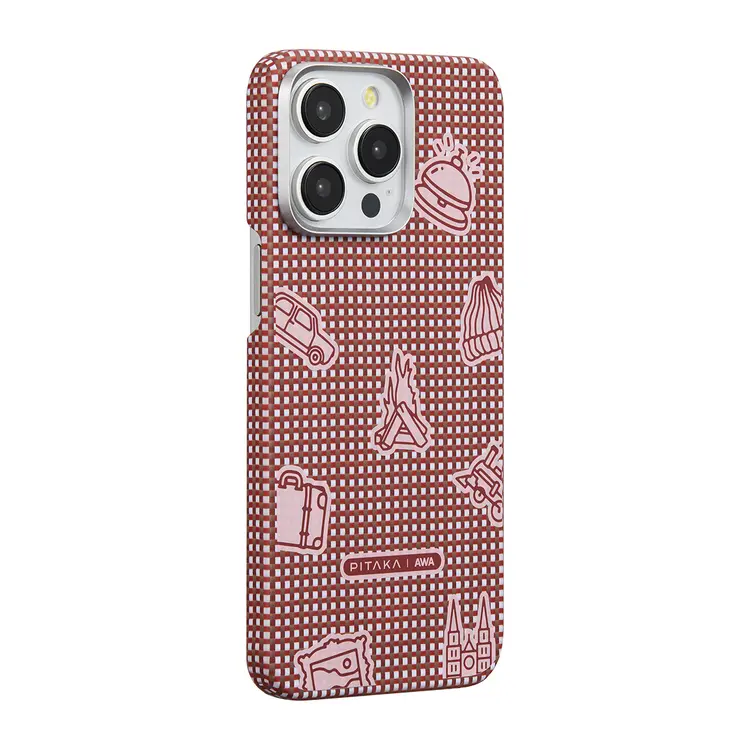 Apple iPhone 15 Pro Kılıf M-safe Şarj Özellikli Awa Tasarımlı 1500D Aramid Karbon Fiber Pitaka Ultra-Slim Classic Serisi Bonfire Kapak