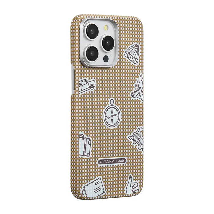 Apple iPhone 15 Pro Kılıf M-safe Şarj Özellikli Awa Tasarımlı 1500D Aramid Karbon Fiber Pitaka Ultra-Slim Classic Serisi Canyon Kapak