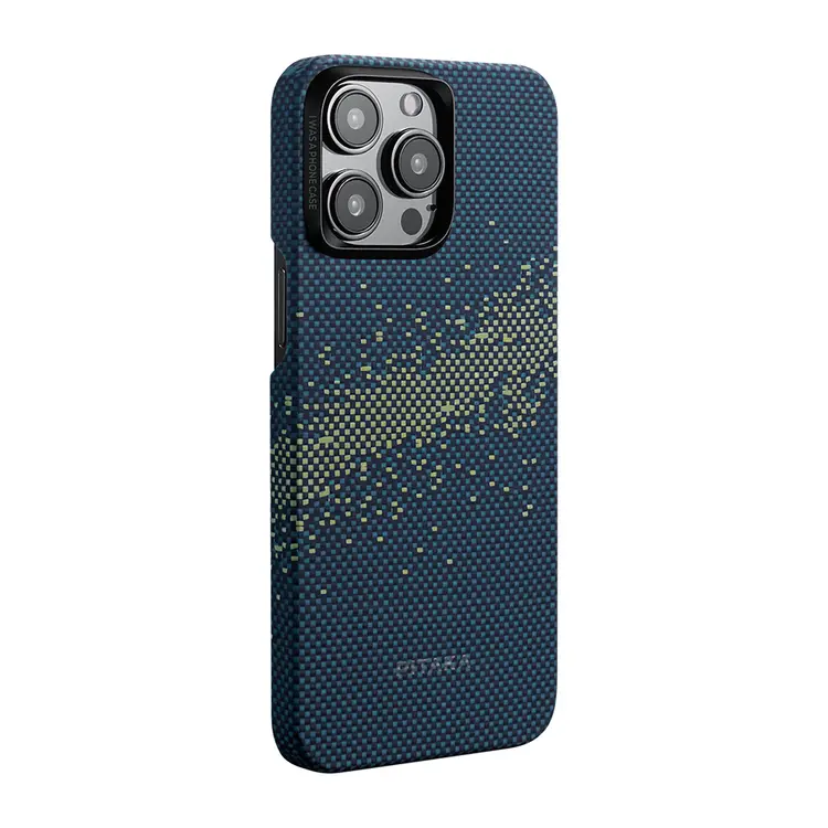 Apple iPhone 15 Pro Kılıf M-safe Şarj Özellikli Aramid Karbon Fiber Pitaka Tactile Woven Starpeak Serisi Milky Way Galaxy Kapak