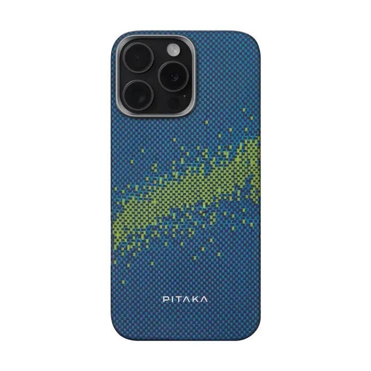 Apple iPhone 15 Pro Kılıf M-safe Şarj Özellikli Lumintex Teknolojili Fosforlu Özellikli Aramid Karbon Fiber Pitaka Tactile Woven Starpeak Serisi Milky Way Galaxy Kapak