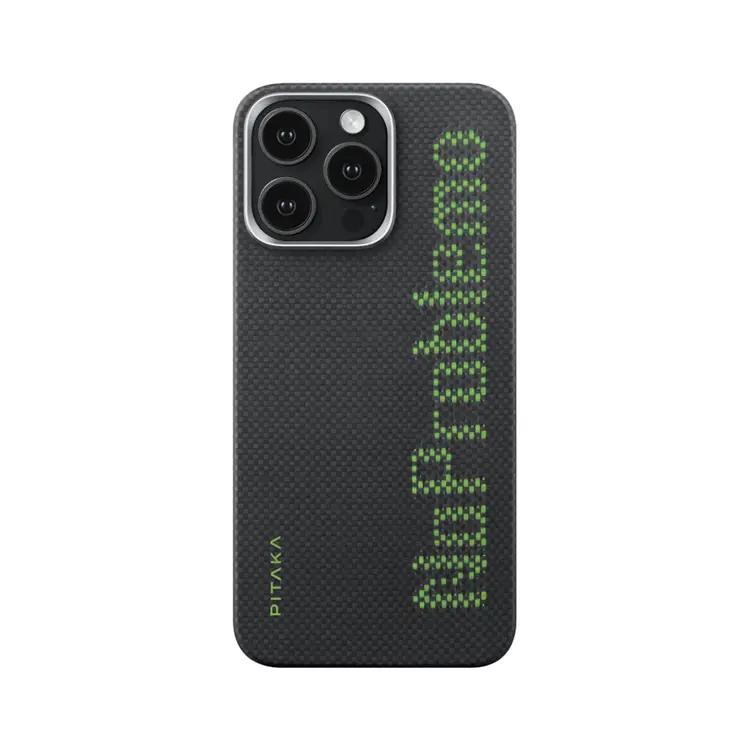 Apple iPhone 15 Pro Kılıf M-safe Şarj Özellikli Lumintex Teknolojili Fosforlu Aramid Karbon Fiber Pitaka Tactile Woven Aries Serisi Kapak