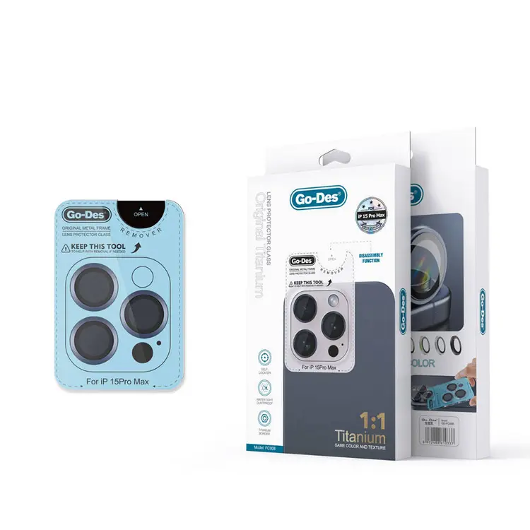 iPhone 15 Pro Max Kamera Lens Koruyucu, Temperli Cam - Go Des Titanium Premium