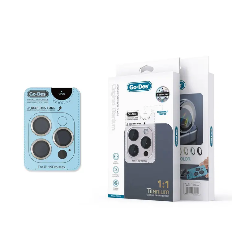 iPhone 15 Pro Max Kamera Lens Koruyucu, Temperli Cam - Go Des Titanium Premium