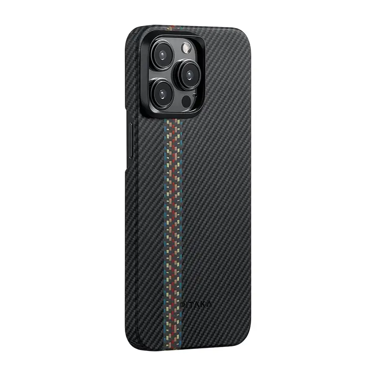 Apple iPhone 15 Pro Max Kılıf M-safe Şarj Özellikli 600D Aramid Karbon Fiber Pitaka Tactile Woven Orchestra Serisi Rhapsody Kapak