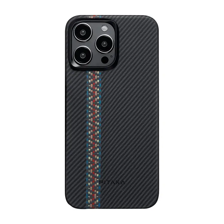 Apple iPhone 15 Pro Max Kılıf M-safe Şarj Özellikli 600D Aramid Karbon Fiber Pitaka Tactile Woven Orchestra Serisi Rhapsody Kapak