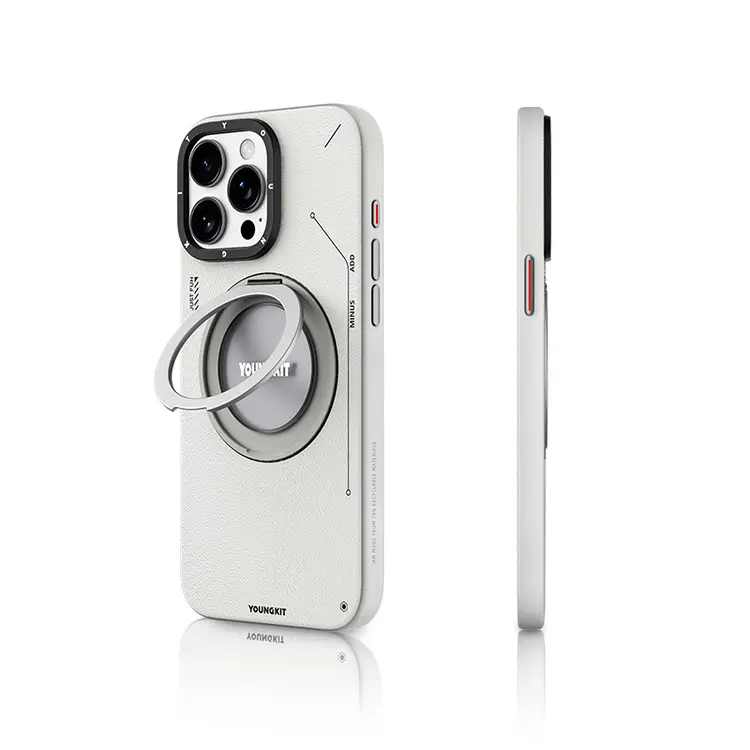 iPhone 15 Pro Max MagSafe Uyumlu 360° Standlı Mat Deri Kılıf - Youngkit Tech Leather