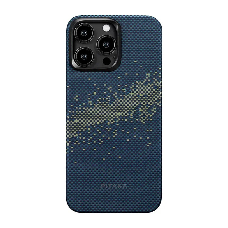 Apple iPhone 15 Pro Max Kılıf M-safe Şarj Özellikli Aramid Karbon Fiber Pitaka Tactile Woven Starpeak Serisi Milky Way Galaxy Kapak
